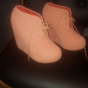 Coral pink booties